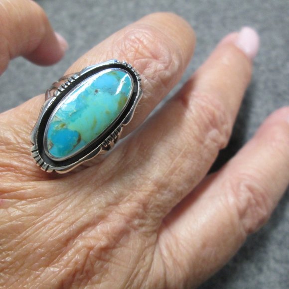 Turquoise Ring>925 Sterling Silver Ring,Genuine Turquoise Ring,Southwestern - Picture 8 of 8